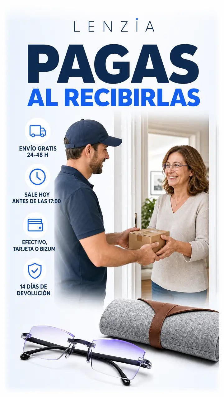 Pagas al recibirlas: envío gratis en 24-48 h, sale hoy antes de las 17:00, efectivo, tarjeta o Bizum y 14 días de devolución
